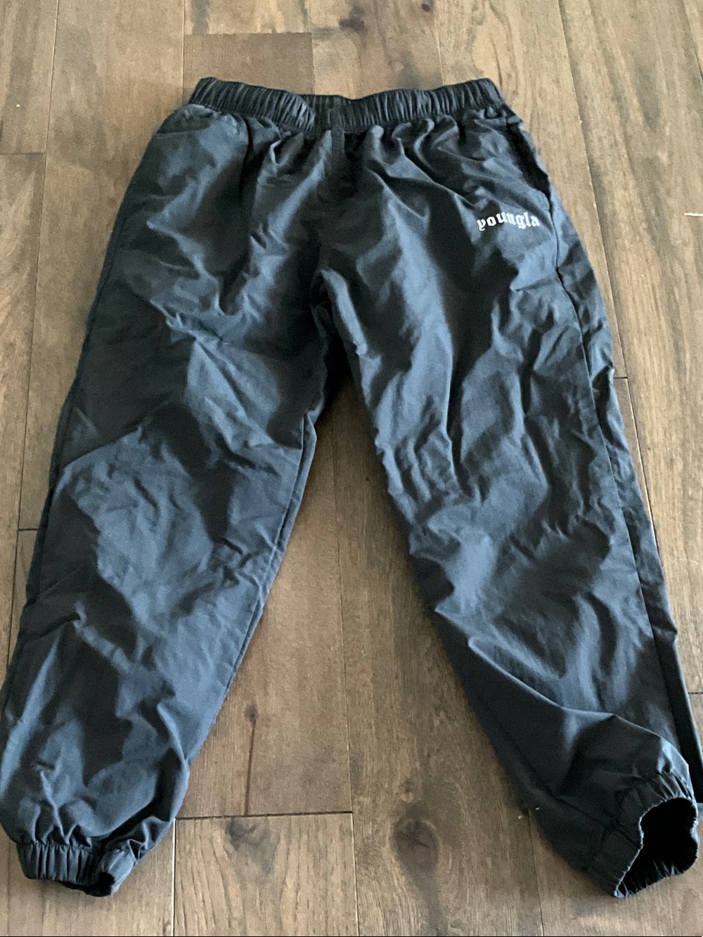 YoungLA Black Nylon Joggers with Elastic Cuffs